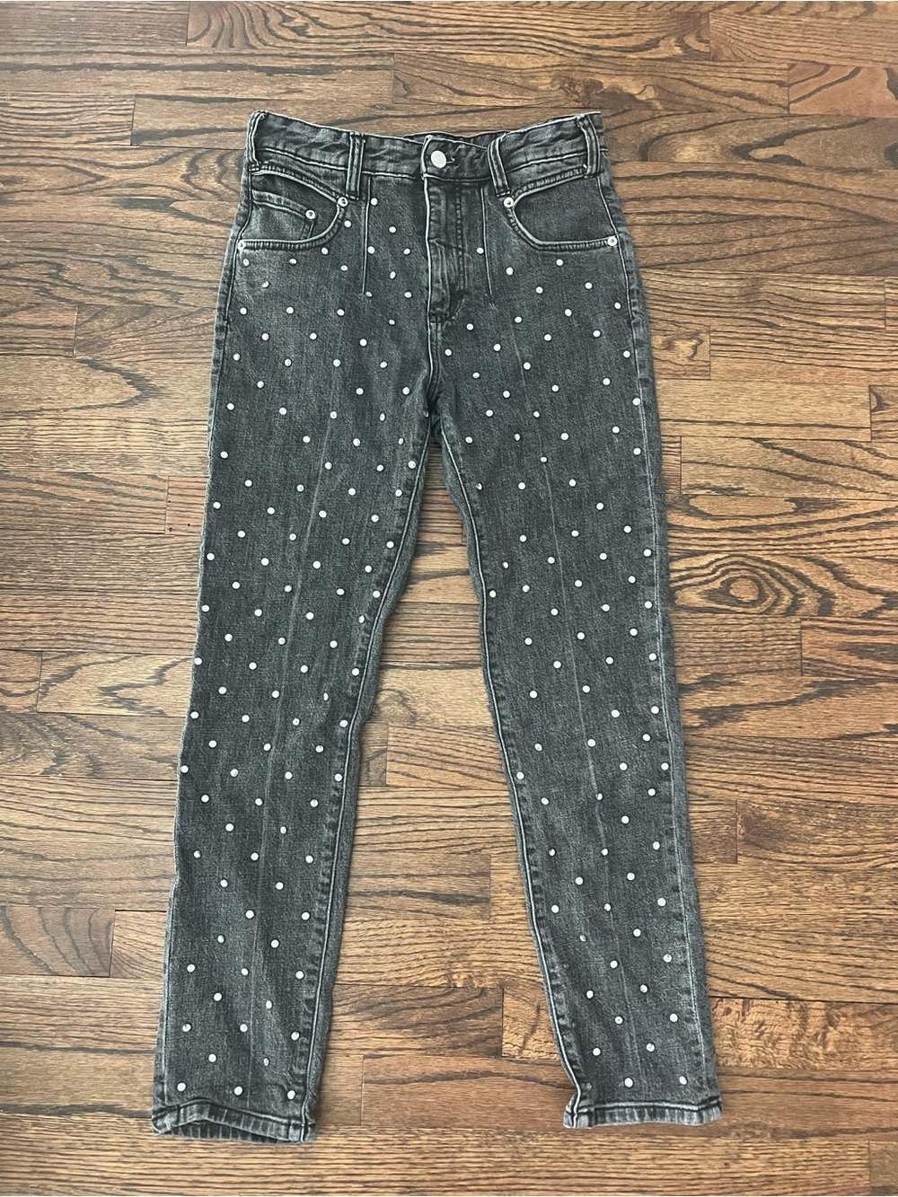 Pilcro Anthropologie Black High-Waist Skinny Jeans with White Polka Dots, 26